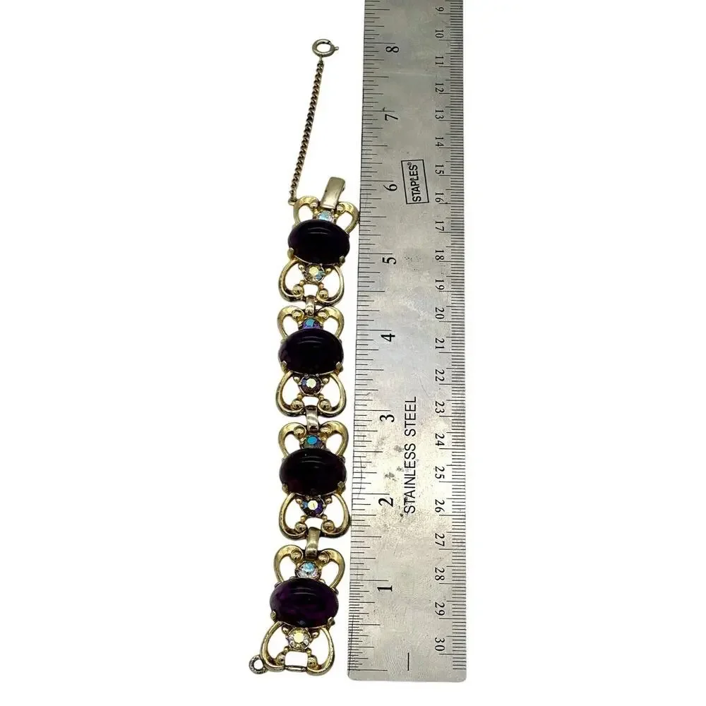 Schiaparelli Vintage Purple Cobachon Rare Bracelet and Earrings Set As Is - Picture 10 of 16